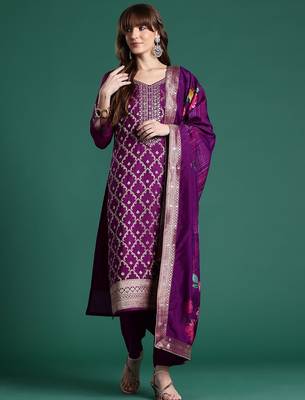 Embroidered Regular Kurta With Trousers & Dupatta 7