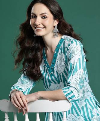 Floral Printed Pure Cotton Kurta with Trousers 1