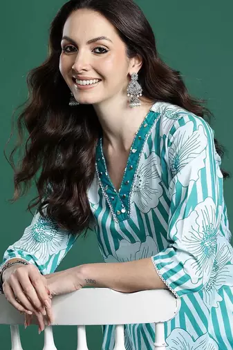 Floral Printed Pure Cotton Kurta with Trousers