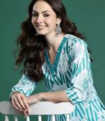 Floral Printed Pure Cotton Kurta with Trousers