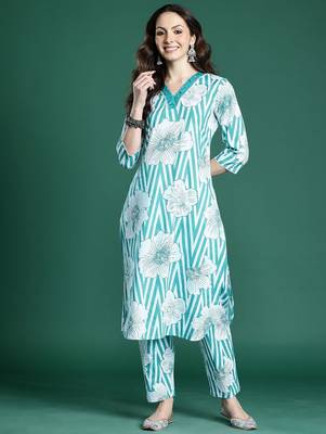 Floral Printed Pure Cotton Kurta with Trousers 4