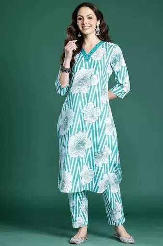 Floral Printed Pure Cotton Kurta with Trousers