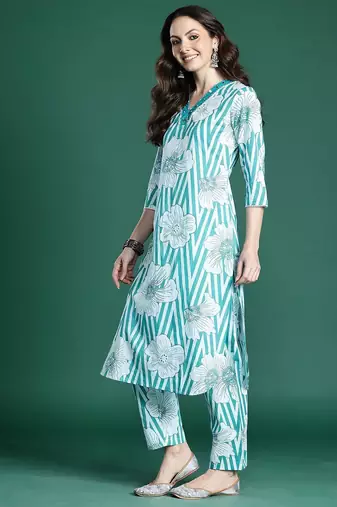 Floral Printed Pure Cotton Kurta with Trousers