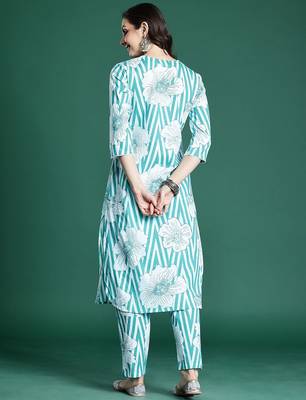 Floral Printed Pure Cotton Kurta with Trousers 6