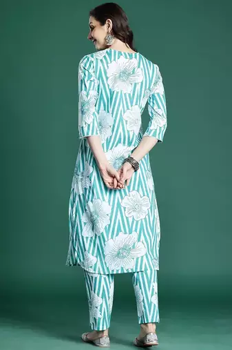Floral Printed Pure Cotton Kurta with Trousers