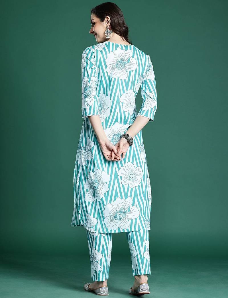 Floral Printed Pure Cotton Kurta with Trousers