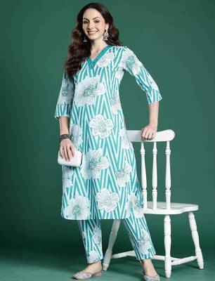 Floral Printed Pure Cotton Kurta with Trousers 7