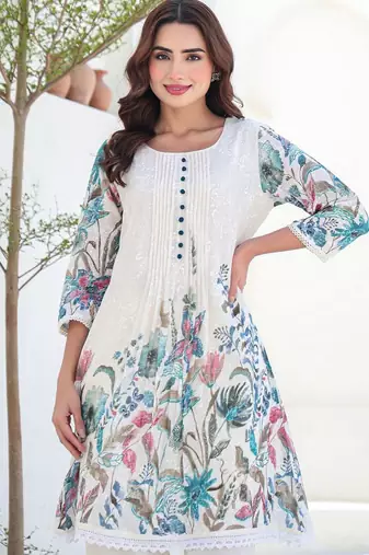 Floral Printed A-Line Pure Cotton Kurta With Trousers