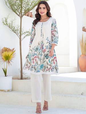 Floral Printed A-Line Pure Cotton Kurta With Trousers 3