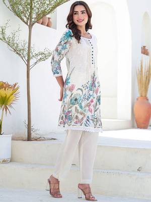 Floral Printed A-Line Pure Cotton Kurta With Trousers 5