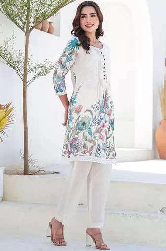 Floral Printed A-Line Pure Cotton Kurta With Trousers
