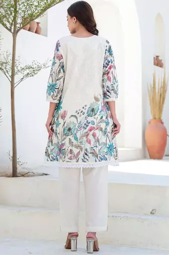 Floral Printed A-Line Pure Cotton Kurta With Trousers