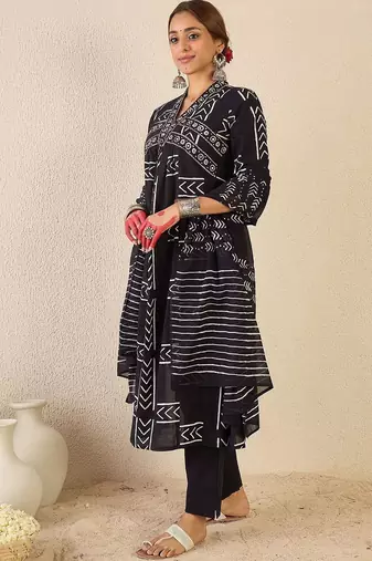 Women Printed Empire Pure Cotton Kurta with Trousers & With Dupatta
