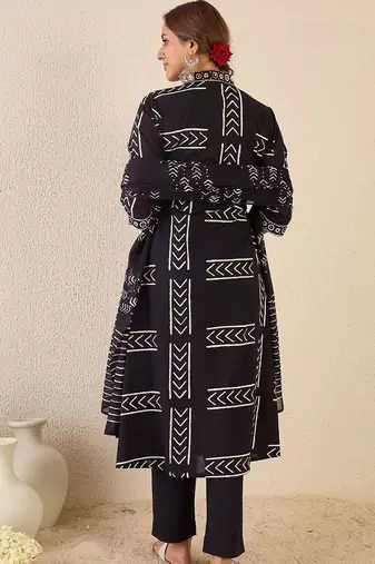 Women Printed Empire Pure Cotton Kurta with Trousers & With Dupatta