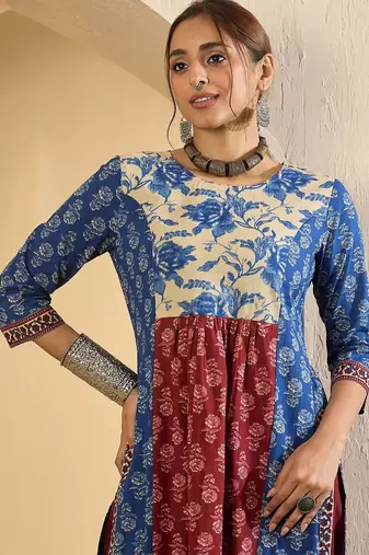 Floral Printed Pure Empire Cotton Kurta With Trousers