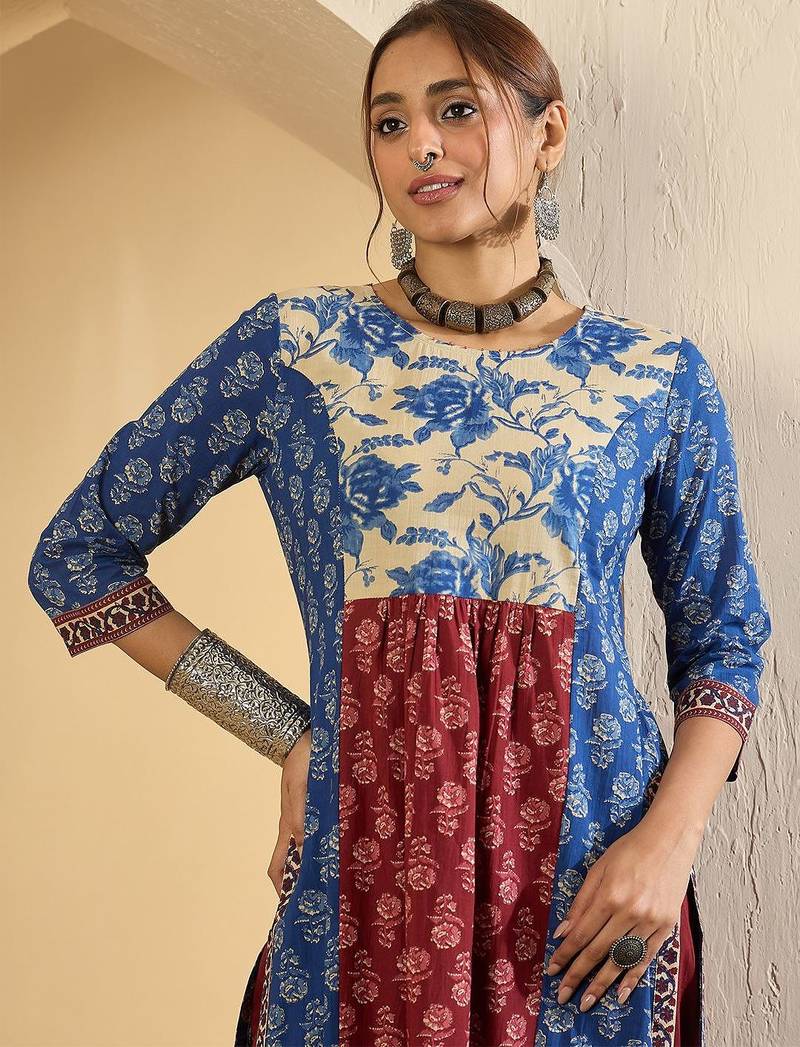 Floral Printed Pure Empire Cotton Kurta With Trousers