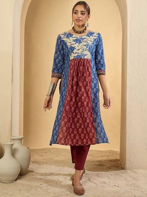 Floral Printed Pure Empire Cotton Kurta With Trousers 3