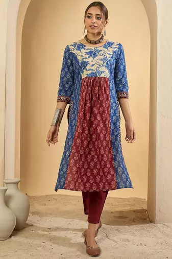 Floral Printed Pure Empire Cotton Kurta With Trousers