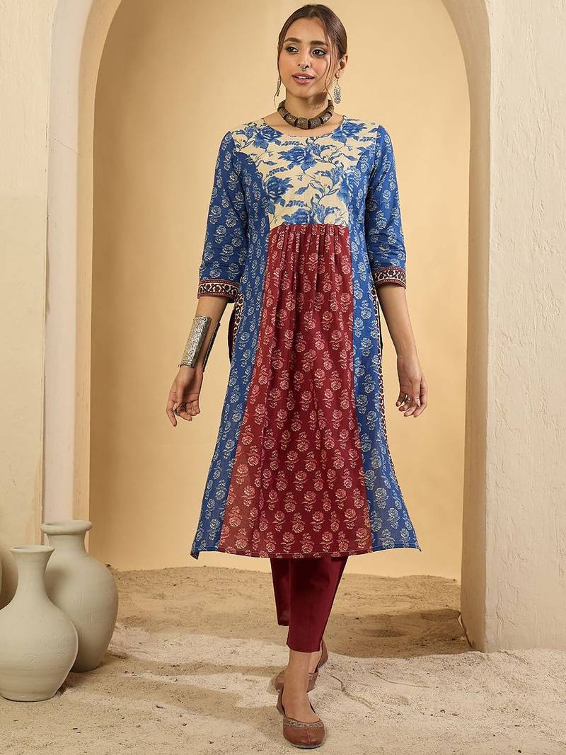 Floral Printed Pure Empire Cotton Kurta With Trousers