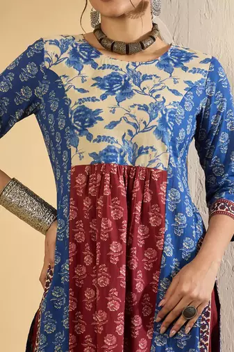 Floral Printed Pure Empire Cotton Kurta With Trousers