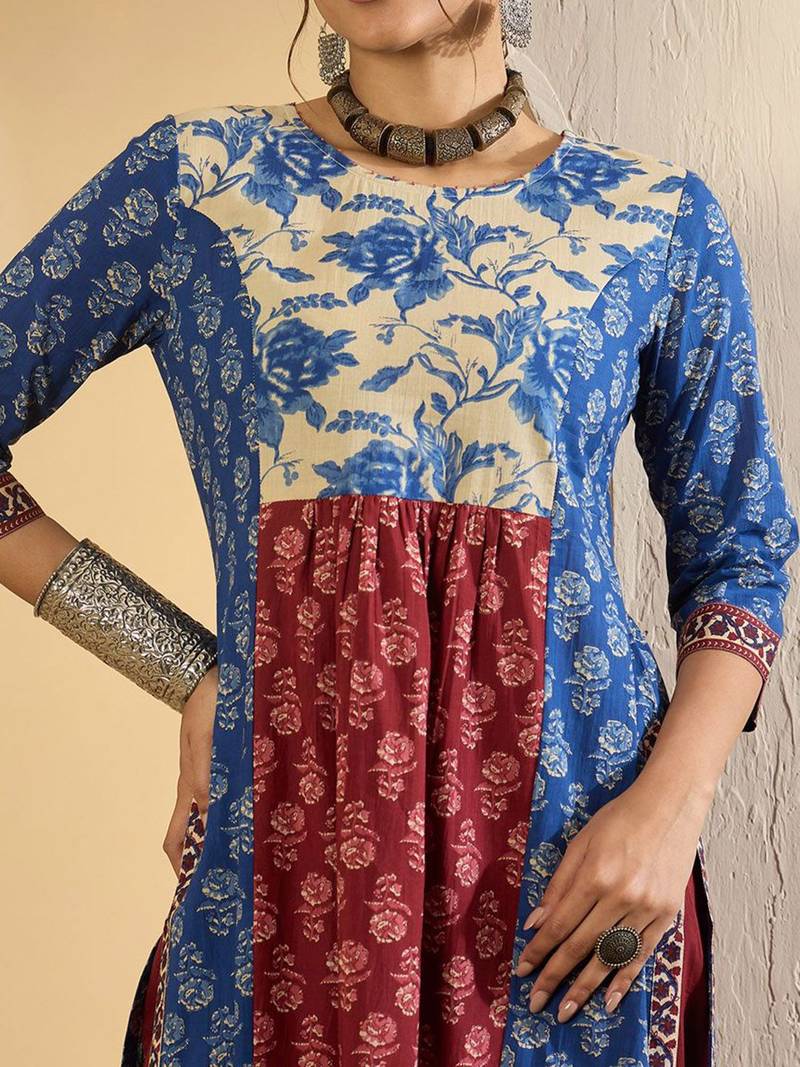 Floral Printed Pure Empire Cotton Kurta With Trousers