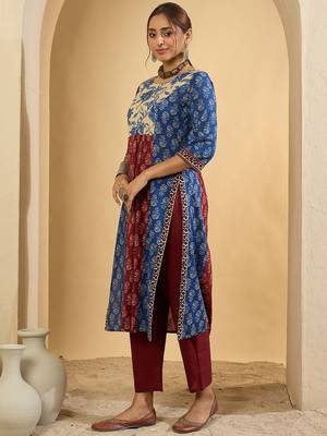 Floral Printed Pure Empire Cotton Kurta With Trousers 1