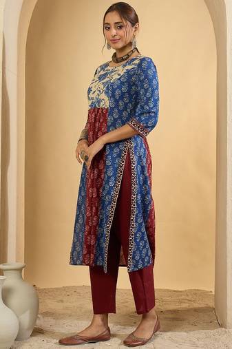 Floral Printed Pure Empire Cotton Kurta With Trousers