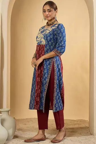 Floral Printed Pure Empire Cotton Kurta With Trousers