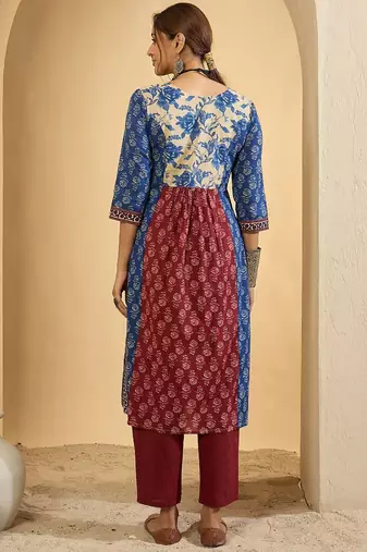 Floral Printed Pure Empire Cotton Kurta With Trousers