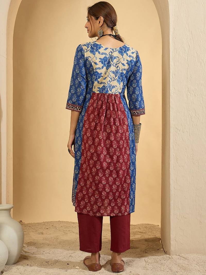 Floral Printed Pure Empire Cotton Kurta With Trousers