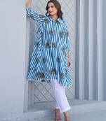 Floral Printed Shirt Collar Pure Cotton A-Line Kurta With Trousers