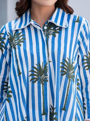 Floral Printed Shirt Collar Pure Cotton A-Line Kurta With Trousers 3