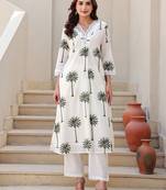 Floral Printed V-Neck Pure Cotton Kurta With Trousers