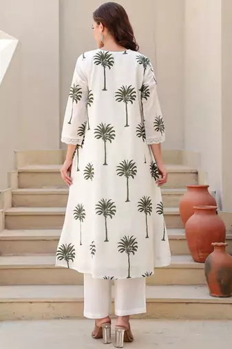 Floral Printed V-Neck Pure Cotton Kurta With Trousers