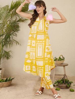 Women Ethnic Motifs Printed Pleated Pure Cotton Kurta with Trousers 1