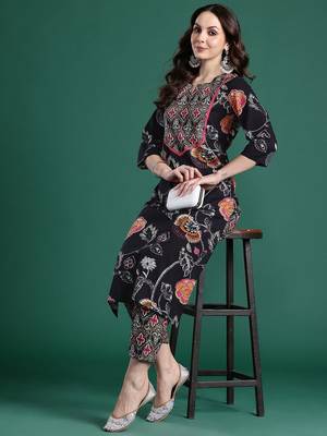 Floral Printed Pure Cotton Kurta with Trousers 1
