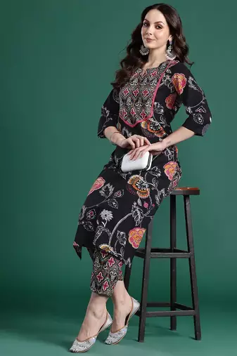 Floral Printed Pure Cotton Kurta with Trousers