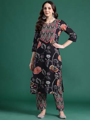 Floral Printed Pure Cotton Kurta with Trousers 6