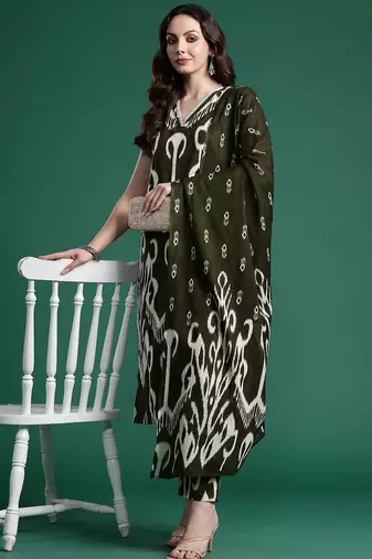 Printed Pure Cotton Kurta with Trousers & With Dupatta