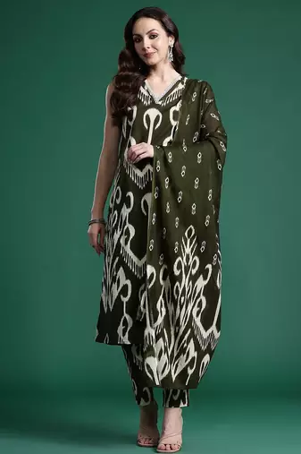 Printed Pure Cotton Kurta with Trousers & With Dupatta