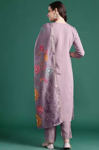 Floral Embroidered Kurta with Trousers & Dupatta