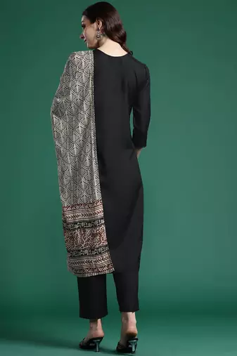 Solid Regular Kurta with Trousers & Dupatta