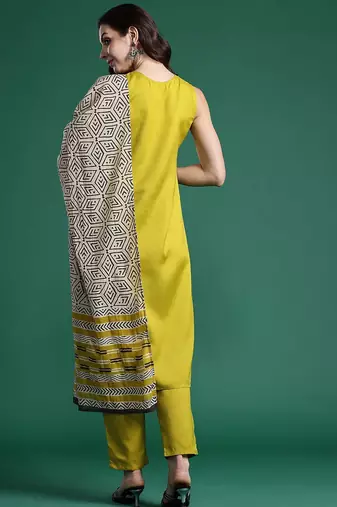 Solid Regular Kurta with Trousers & Dupatta