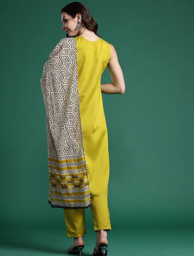 Solid Regular Kurta with Trousers & Dupatta