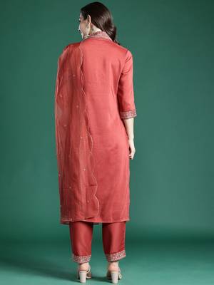 Ethnic Motifs Embroidered Kurta with Trousers & Dupatta 6