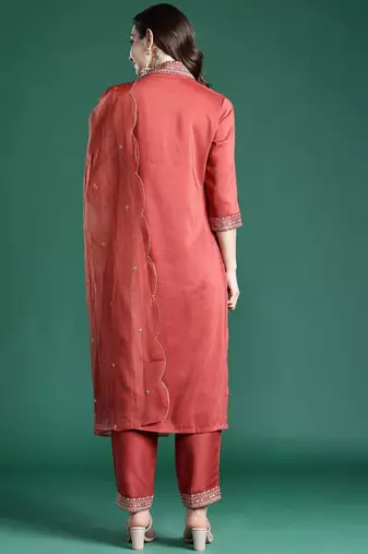 Ethnic Motifs Embroidered Kurta with Trousers & Dupatta