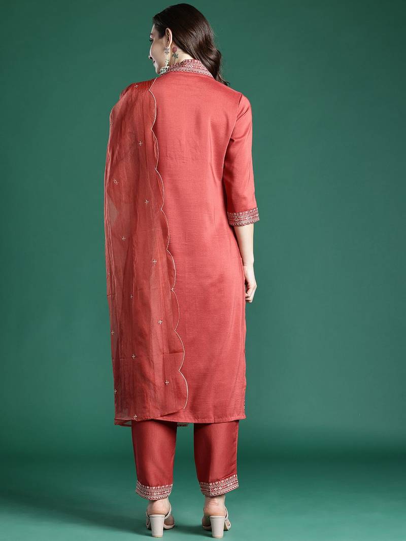 Ethnic Motifs Embroidered Kurta with Trousers & Dupatta