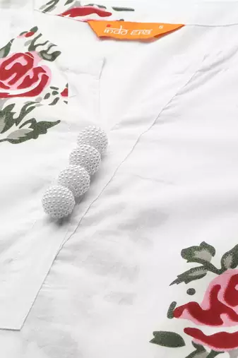 Floral Printed Pure Cotton Kurta with Trousers & With Dupatta