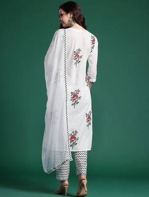 Floral Printed Pure Cotton Kurta with Trousers & With Dupatta 7
