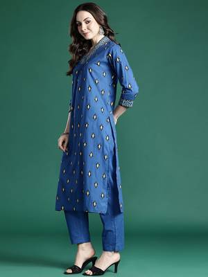 Ethnic Motifs Embroidered Pure Cotton Kurta with Trousers & Dupatta 6